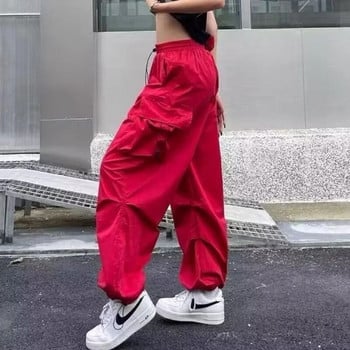 Дамски панталони Y2K Cargo Casual Harajuku Low Waist Drawstring Sweatpant Solid Drawstring Parachute Pantants Oversize Pants Jogger