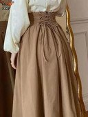 Line kõrge vöökohaga pingutusnöör vöökoha sissetõmbamisega kohev seelik Naiste vintage taskuga ühevärvilised pikad seelikud Elegantsed Harajuku seelikud