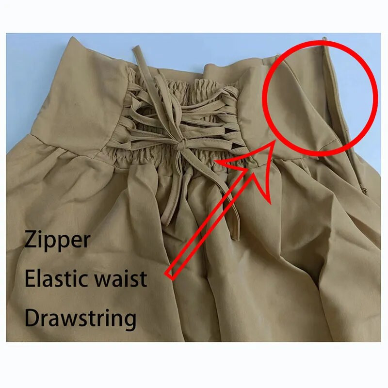 Line kõrge vöökohaga pingutusnöör vöökoha sissetõmbamisega kohev seelik Naiste vintage taskuga ühevärvilised pikad seelikud Elegantsed Harajuku seelikud