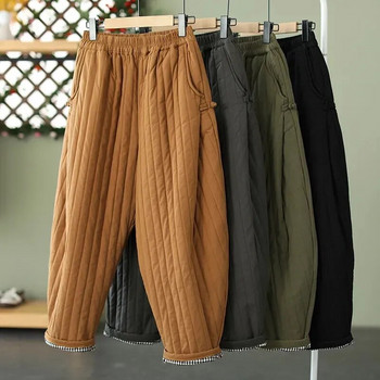 Извънгабаритни 4xl удебелени топли харемни панталони с дължина до глезена Дамски пухени памучни ежедневни зимни панталони с висока талия, широки ветроустойчиви сподни панталони