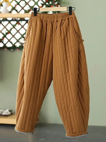 Извънгабаритни 4xl удебелени топли харемни панталони с дължина до глезена Дамски пухени памучни ежедневни зимни панталони с висока талия, широки ветроустойчиви сподни панталони