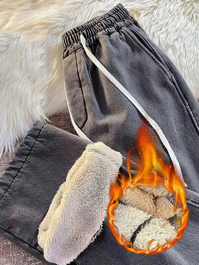 Oversize 95kg Sirged teksad Talvised plüüs voodriga paksud kottis kõrge vöökohaga teksapüksid soojad vabaaja Vaqueros naiste sinised püksid 2023
