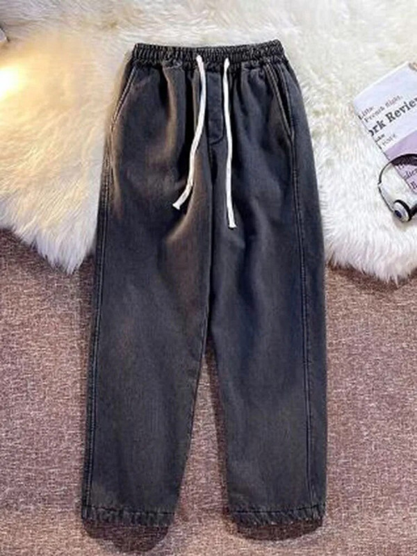 Oversize 95kg Sirged teksad Talvised plüüs voodriga paksud kottis kõrge vöökohaga teksapüksid soojad vabaaja Vaqueros naiste sinised püksid 2023