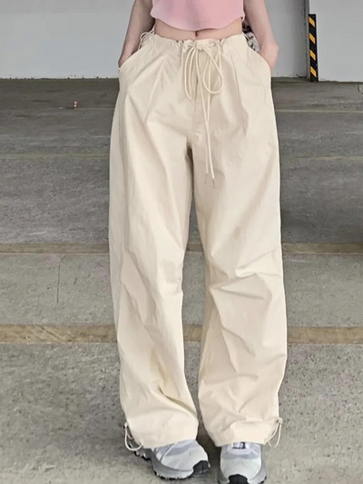 Vasaros senovinės Y2k krovininės kelnės Moteriškos kišenės High Street Madingos kelnės Moteriškos korėjietiško stiliaus Kasdieninės plačios kelnės 2023 m. Nauja