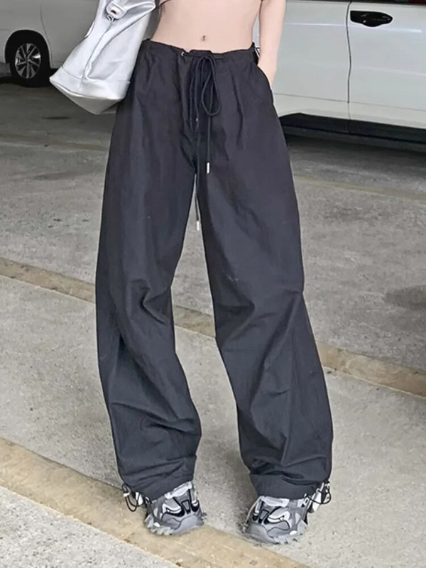 Vasaros senovinės Y2k krovininės kelnės Moteriškos kišenės High Street Madingos kelnės Moteriškos korėjietiško stiliaus Kasdieninės plačios kelnės 2023 m. Nauja