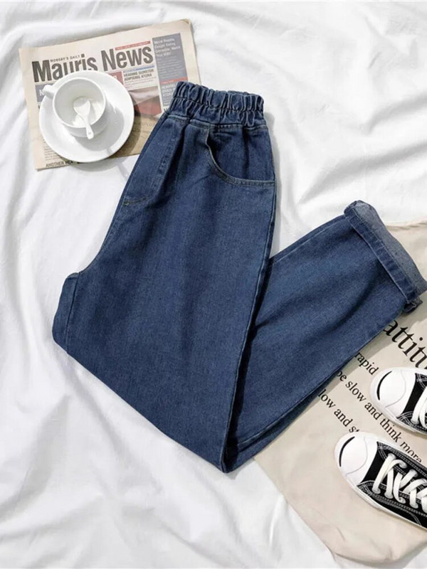 Proljeće Jesen Oversize Harem traperice od 80 kg visokog struka Jednobojne traper hlače Basics Ženske Vaqueros široke modne nove hlače