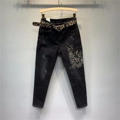 Pavasario rudens moteriškos vintažinės juodos laisvos deimantų spalvos džinsai aukštu liemeniu Gatvės drabužiai Džinsinės kelnės iki kulkšnių