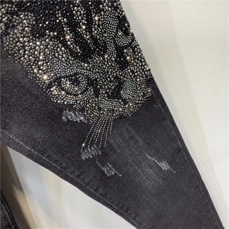 Pavasario rudens moteriškos vintažinės juodos laisvos deimantų spalvos džinsai aukštu liemeniu Gatvės drabužiai Džinsinės kelnės iki kulkšnių