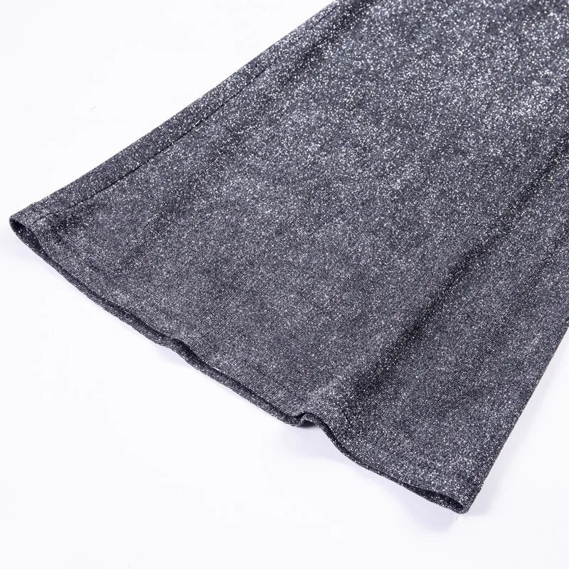 Blizgančios kelnės aukštu liemeniu, rudens, žiemos apranga, moteriška 2022 m. sidabrinė blizgučiai puoštos kelnės vakarėliui naktiniai klubiniai drabužiai