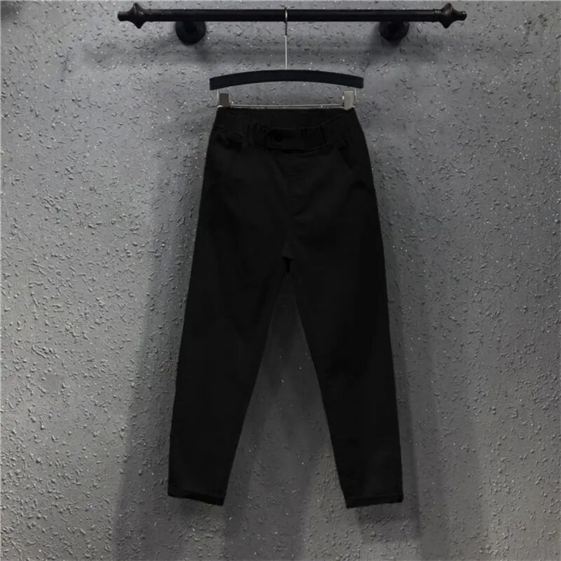 Kevadsuvi Naiste pahkluuni ulatuvad püksid 4XL Suurus Täispuuvillane Denim lahtised haaremipüksid Valged Must Elastne Vöökoht Teksad M-3XL D68