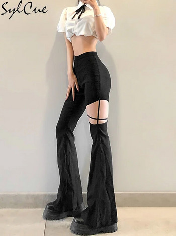 Sylcue Summer High Street Style Μικρό ψηλόμεσο παντελόνι με φουσκωτό μπούτι Προσωπικότητα Eith κούφιο και σέξι μακρυά παντελόνια
