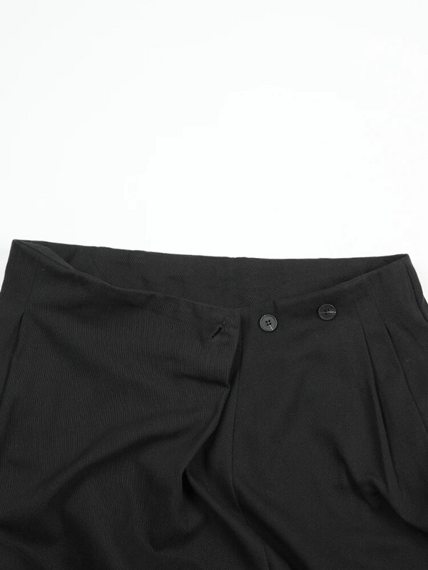 [EAM] Crne plisirane nepravilne duge hlače širokih nogavica visokog struka Nove hlače širokog kroja Ženska moda proljeće jesen 2023. 1DB40001