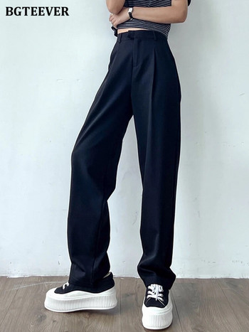 BGTEEVER Ежедневни прави женски панталони със свободни джобове Ежедневни дамски дълги панталони с висока талия 2022 г.