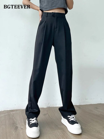 BGTEEVER Ежедневни прави женски панталони със свободни джобове Ежедневни дамски дълги панталони с висока талия 2022 г.