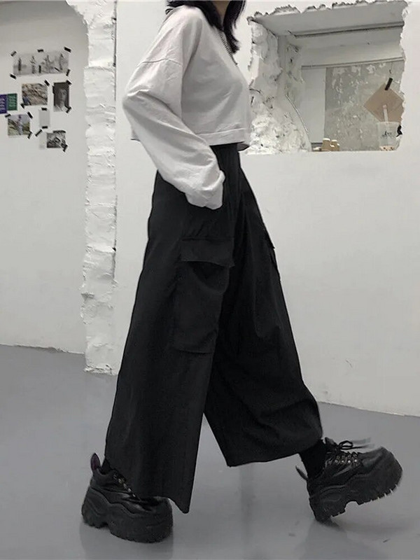 Jmprs plius dydžio moteriškos plačios kelnės Y2K Streetwear laisvos krovininės kelnės 90S Gothic Harajuku oversize moteriškos kelnės 6XL