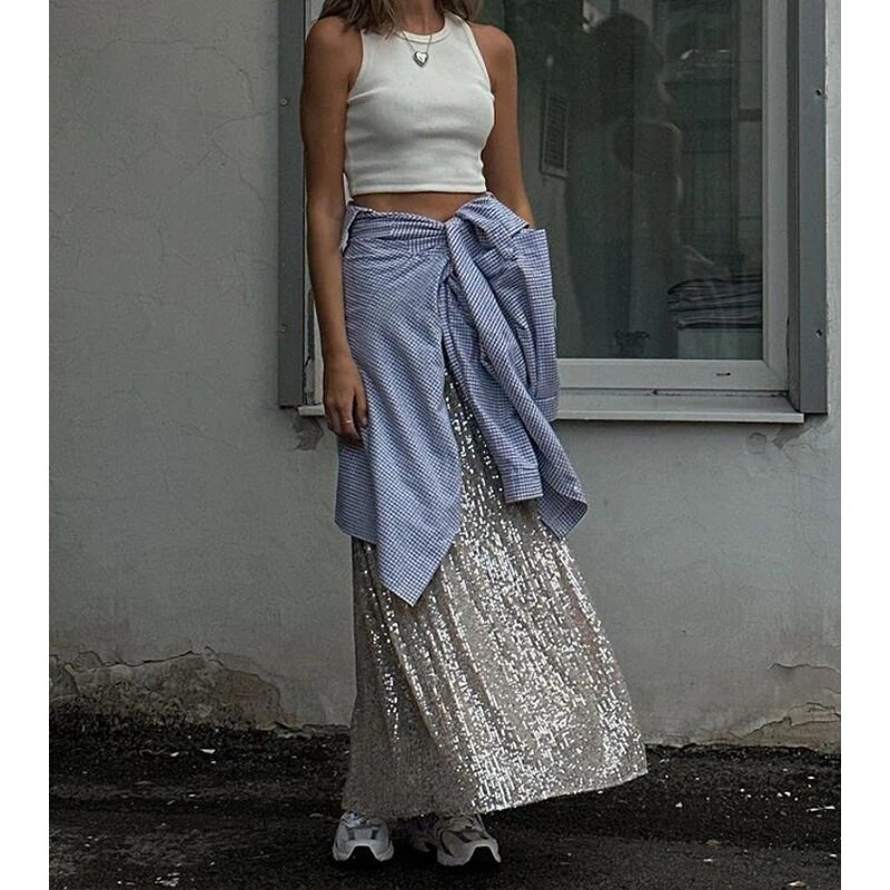 Naiste elegantsed siidist litrid 2023 Langetatud vöökohaga pikad seelikud Tänavarõivad Klassikaline seelik Naiste seelik Moodne naiste rõivad