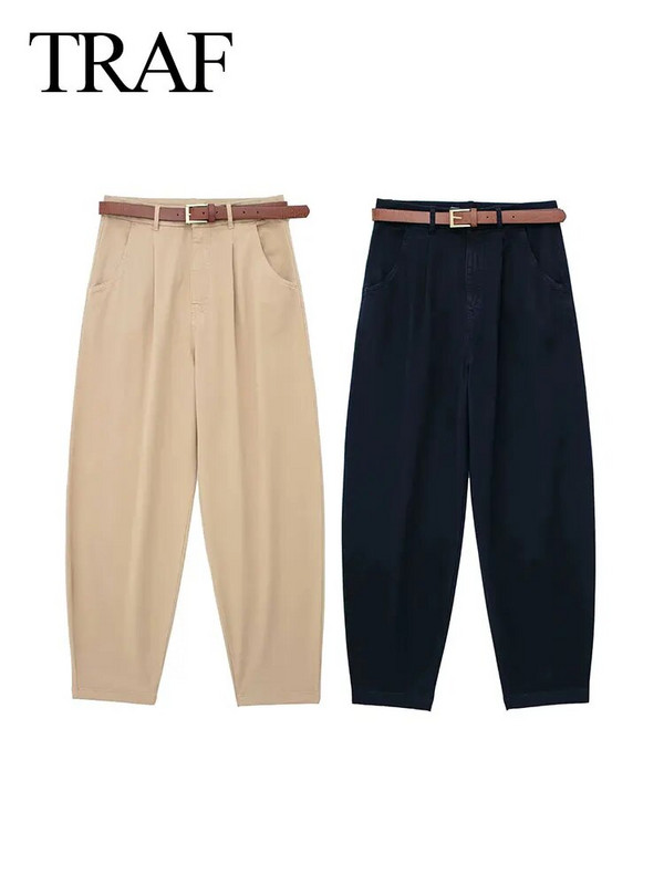 TRAF sügise naiste moodsad ühevärvilised vabaaja püksid vöö plisseeritud tõmblukuga Fly naiste kombineeritud pahkluu sirged püksid