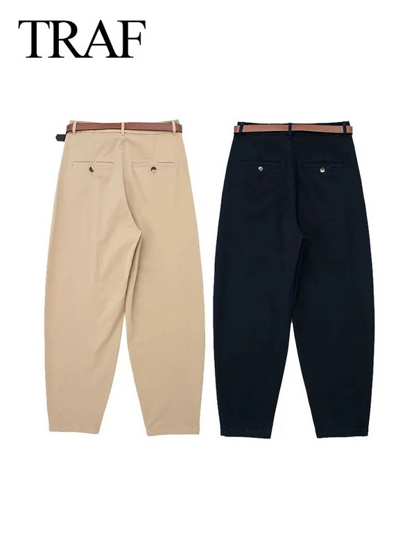 TRAF sügise naiste moodsad ühevärvilised vabaaja püksid vöö plisseeritud tõmblukuga Fly naiste kombineeritud pahkluu sirged püksid