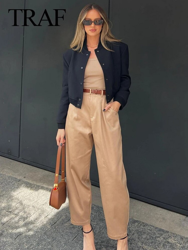 TRAF sügise naiste moodsad ühevärvilised vabaaja püksid vöö plisseeritud tõmblukuga Fly naiste kombineeritud pahkluu sirged püksid