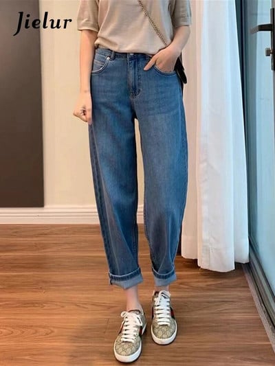 Jielur vabaaja ühevärvilised naiste teksad Kõrge vöökohaga õhuke šikk mood kontoris Naistele Lihtne valge helesinine Tavaline naiste tänavarõivad