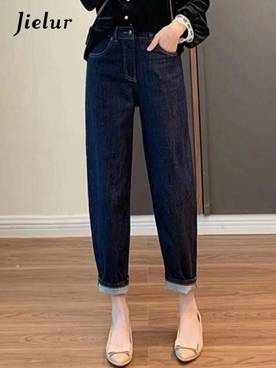 Jielur vabaaja ühevärvilised naiste teksad Kõrge vöökohaga õhuke šikk mood kontoris Naistele Lihtne valge helesinine Tavaline naiste tänavarõivad