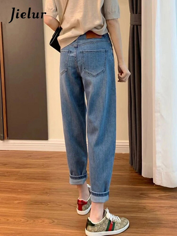 Jielur vabaaja ühevärvilised naiste teksad Kõrge vöökohaga õhuke šikk mood kontoris Naistele Lihtne valge helesinine Tavaline naiste tänavarõivad