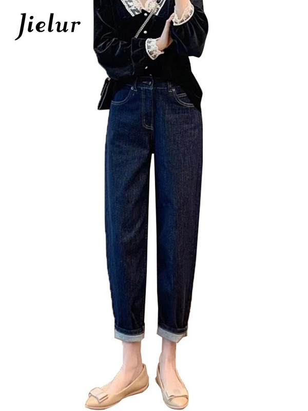 Jielur vabaaja ühevärvilised naiste teksad Kõrge vöökohaga õhuke šikk mood kontoris Naistele Lihtne valge helesinine Tavaline naiste tänavarõivad