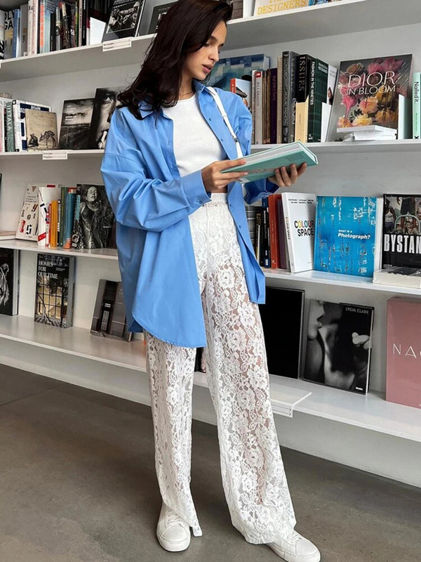 Fantoye seksīgi caurredzami mežģīnes Sieviešu bikses, baltas, dobas, ar augstu vidukli, divdaļīgie komplekti sieviešu vasaras ikdienišķs āra ielas apģērbs 2023