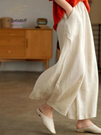 Γυναικείο φαρδύ ένατο παντελόνι κορεατικής μόδας για το καλοκαίρι Νέο απλό φαρδύ παντελόνι μέχρι τον αστράγαλο Γυναικείο μονόχρωμο ίσιο παντελόνι