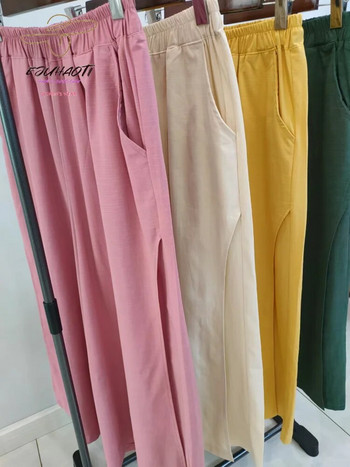 Дамски летни корейски модни широки девети панталони Нови прости свободни панталони с дължина до глезена Дамски едноцветни прави спортни панталони