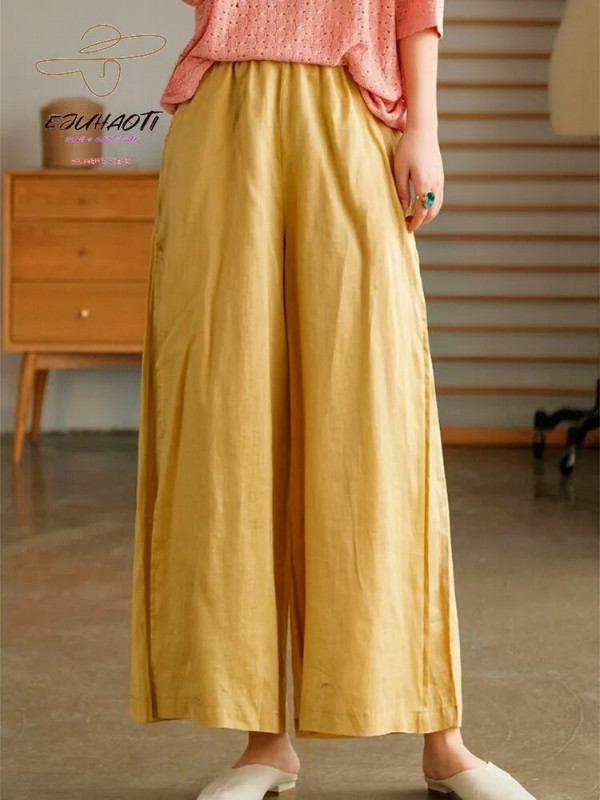 Moteriškos vasaros korėjietiškos mados plačios devintosios kelnės Naujos paprastos laisvos kelnės iki kulkšnių moteriškos vienspalvės tiesios sportinės kelnės