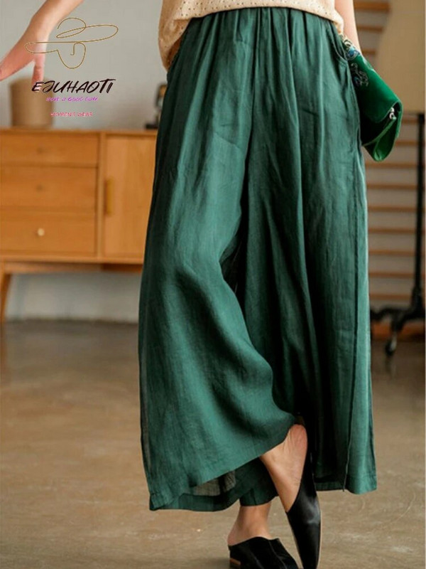 Moteriškos vasaros korėjietiškos mados plačios devintosios kelnės Naujos paprastos laisvos kelnės iki kulkšnių moteriškos vienspalvės tiesios sportinės kelnės