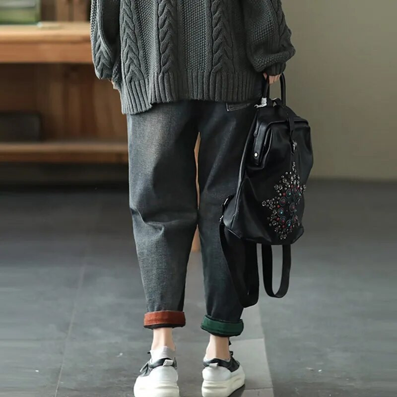 Naiste vabaaja teksad poiss-sõbrale Uued 2022. aasta kevadised korea stiilis tänavarõivad, vintage tikandid, naiste pahkluuni ulatuvad teksapüksid B1566