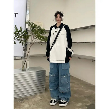 Ανδρικά και γυναικεία ρετρό ρετρό σχεδίαση τσέπης και γυναίκες Y2K Μόδα ψηλόμεσο τζιν Harajuku Απλό καθημερινό τζιν φαρδύ παντελόνι