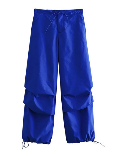 TRAF Naised Mood Küljetaskud Voldid Langevarjuga püksid Vintage Kõrge Elastne Vöökoht Pingutusnöör Naiste Jooksupüksid Mujer