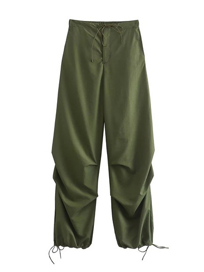 TRAF Naised Mood Küljetaskud Voldid Langevarjuga püksid Vintage Kõrge Elastne Vöökoht Pingutusnöör Naiste Jooksupüksid Mujer