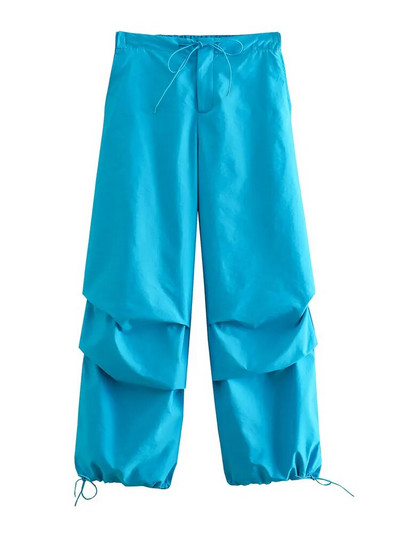 TRAF Naised Mood Küljetaskud Voldid Langevarjuga püksid Vintage Kõrge Elastne Vöökoht Pingutusnöör Naiste Jooksupüksid Mujer