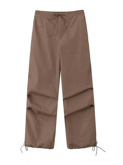 TRAF Naised Mood Küljetaskud Voldid Langevarjuga püksid Vintage Kõrge Elastne Vöökoht Pingutusnöör Naiste Jooksupüksid Mujer