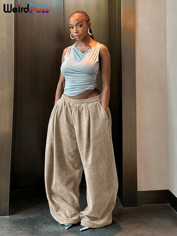Weird Puss Y2K Casual παντελόνι με φαρδύ γυναικείο φθινόπωρο Φαρδύ απλό απλό παντελόνι τσέπης ψηλόμεσο κοτλέ streetwear μακρύ πάτο