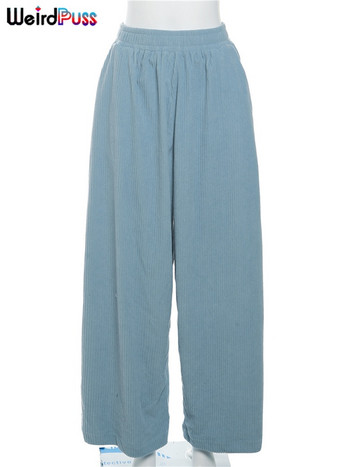 Weird Puss Y2K Casual παντελόνι με φαρδύ γυναικείο φθινόπωρο Φαρδύ απλό απλό παντελόνι τσέπης ψηλόμεσο κοτλέ streetwear μακρύ πάτο