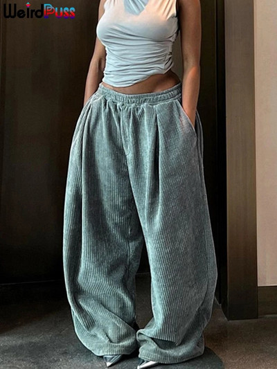 Imelik Puss Y2K vabaaja laia säärega püksid naiste sügis avarad lihtsad taskukohased kõrge vöökohaga püksid velvetist tänavariided pikad allääred