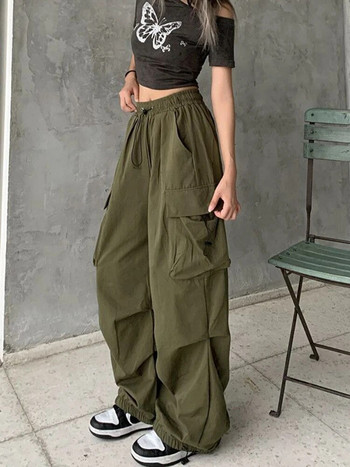 Y2K Streetwear Vintage Chic карго панталони за жени Висока еластична талия Широки крачоли Прави панталони за пънк женски панталони за джогинг