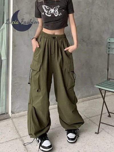 Y2K Streetwear Vintage Chic Cargo Παντελόνι για Γυναικεία Ψηλή Ελαστική Μέση Φαρδύ πόδι ίσιο παντελόνι για Punk Female Joggers Παντελόνι