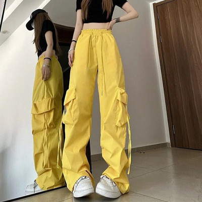 Lucyever Y2K Cargo Bikses sievietēm Harajuku Streetwear Baggy Platas kājas Izpletņbikses Sieviešu korejiešu Edgy stila skriešanas sporta bikses