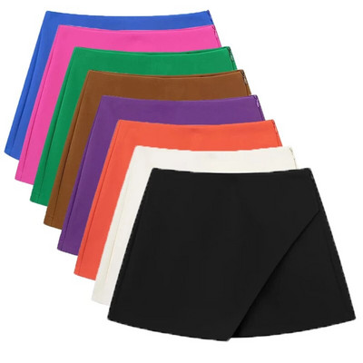 TRAF Fashion Pantaloni scurți pentru femei cu talie înaltă Fuste Solid Asimetrice Fuste cu fermoar lateral Pantaloni scurți 2023 Vară Negru Alb Mini pantaloni scurți