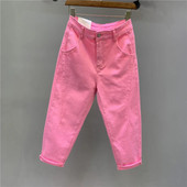 Naiste soliidsed teksad Uued kevadsuvi naiste haaremipüksid Täielikult sobivad kõrge vöökohaga 100% puuvillane elastne õhukesed teksapüksid kärbitud püksid