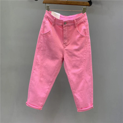 Naiste soliidsed teksad Uued kevadsuvi naiste haaremipüksid Täielikult sobivad kõrge vöökohaga 100% puuvillane elastne õhukesed teksapüksid kärbitud püksid