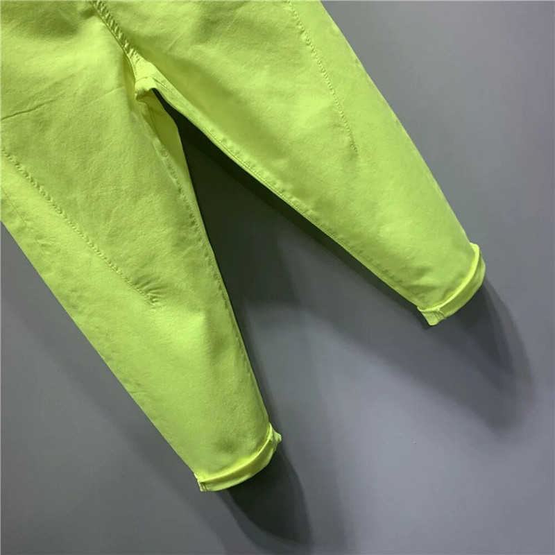 Naiste soliidsed teksad Uued kevadsuvi naiste haaremipüksid Täielikult sobivad kõrge vöökohaga 100% puuvillane elastne õhukesed teksapüksid kärbitud püksid