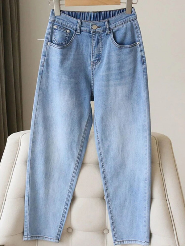 Didelio dydžio 5xl elastingi džinsai aukštu juosmeniu Pavasario rudens laisvalaikio moteriškos džinsinės kelnės "Harem" Vintažinės Baggy Stect New Vaqueros
