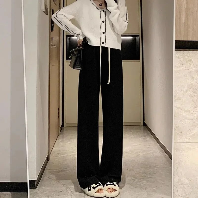 Winter Plus Baršunaste tople hlače širokih nogavica od janjeće vune Korejska modna široka ulična odjeća Hlače ravnih nogavica Nove široke pantalone baggy hlače